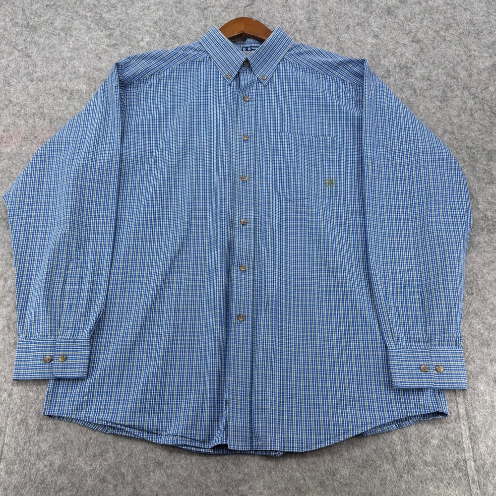 Ariat Pro Series Mens XL Blue Plaid Long Sleeve Button Down Western Shirt